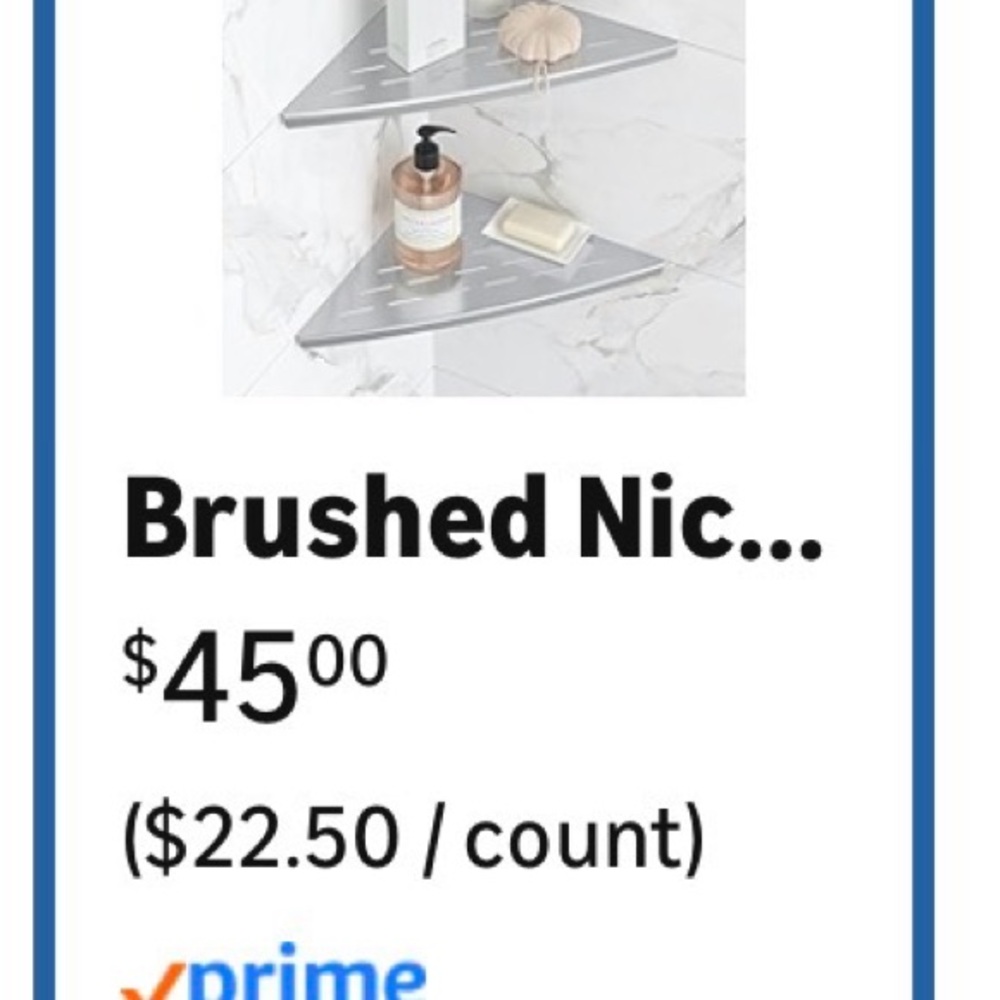Brushed Nickel Corner Shower Shelf - Set of 2